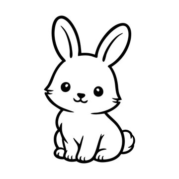 Cute baby bunny cartoon black and white outline vector illustration
