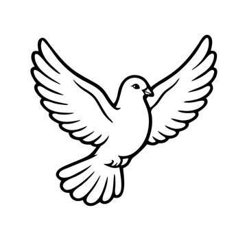 Flying dove outline black and white line art peace bird illustration Coloring book for kids