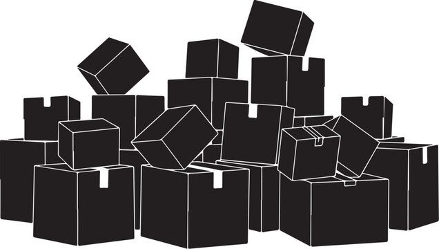 Black cardboard boxes stacked and