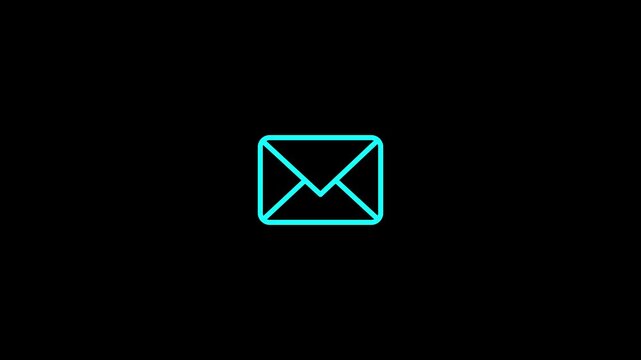 A bright teal envelope icon is centered on a stark black background
