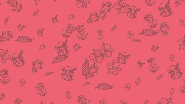 Beautiful seamless animation of hand-drawn floral and botanical doodles on a soft pink background. Ideal for feminine branding, spring-themed content, and artistic background videos.