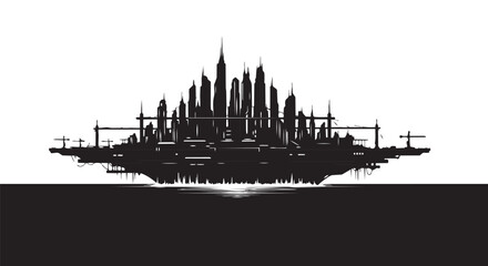 Fototapeta premium City skyline silhouette, urban landscape vector, black cityscape, modern skyline illustration