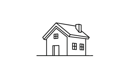 Fototapeta premium Minimalist outline drawing of a simple small house with a chimney and gabled roof, representing a home or residential building.