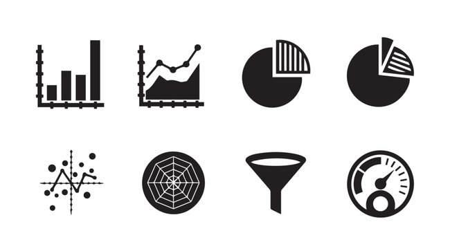 Collection of business and financial data visualization icons in a clean modern style