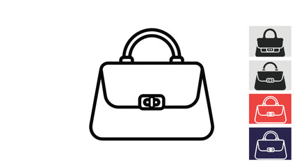 Obraz premium Handbag icon shown in various colors and outlines, representing fashion accessories, shopping, and retail merchandise.