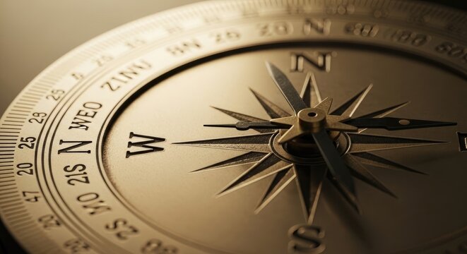 Close-up of a Compass Pointing West.