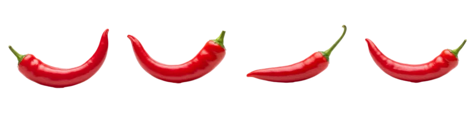 Küchenrückwand glas motiv Scharfe Chili-pfeffer Red hot chili peppers isolated on white background, fresh spicy cayenne or organic jalapeño vegetable set for cooking, mexican food, and healthy nutrition concepts, realistic set.  © Homee PNG Boy