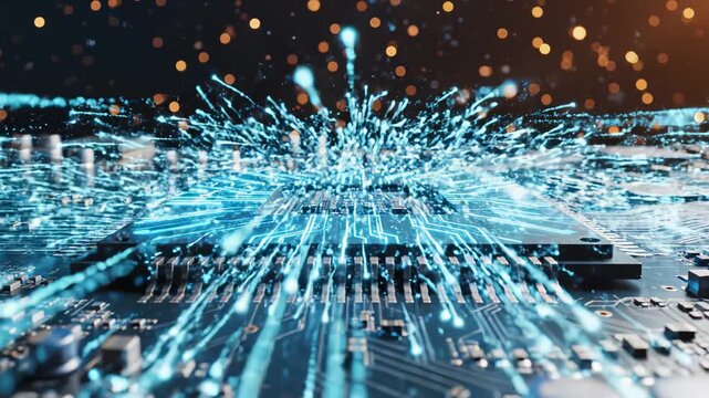 Circuit board with glowing blue lines for tech concepts, digital marketing, and futuristic projects