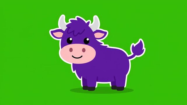 Cute Purple Yak Character Winking Animation on Green Background