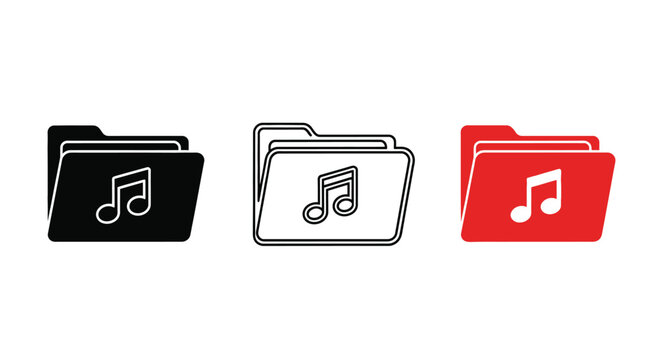 Three folder icons with music notes varying in color silhouette