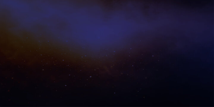 A dark abstract night sky with bright stars and clouds creates a textured space background featuring a blue galaxy moon and lightning storm fog