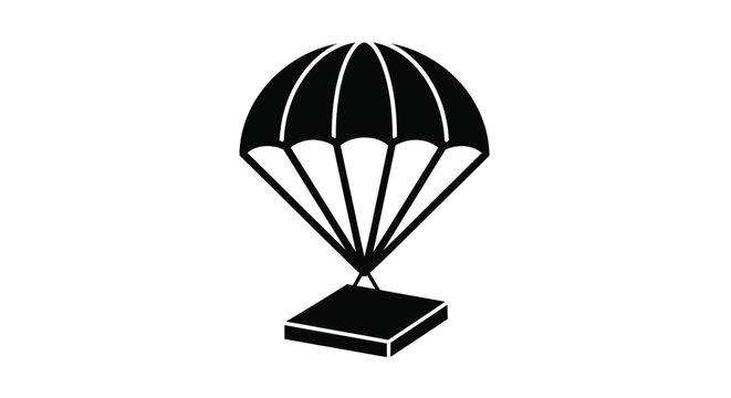 A black silhouette of a parachute with a platform below silhouette