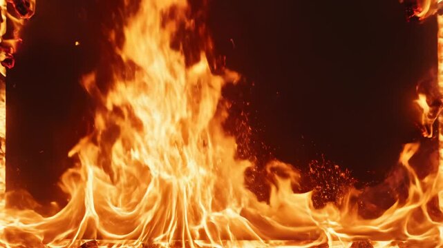Flames forming a rectangular frame for commercial advertising, marketing campaigns, and creative projects
