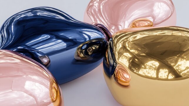 Intertwining amorphous shapes possess highly reflective metallic surface finishes