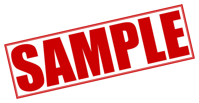 Red rubber stamp graphic with the word sample printed in bold red lettering isolated on transparent background 