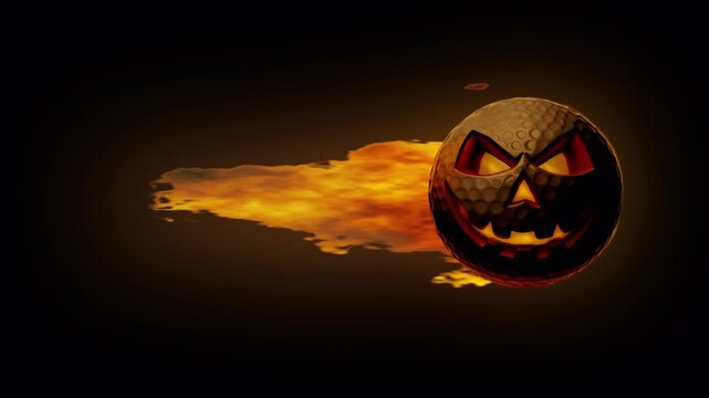 Burning halloween golf ball flying fire trail alpha