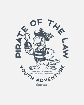Cartoon Pirate Parrot Character Illustration.