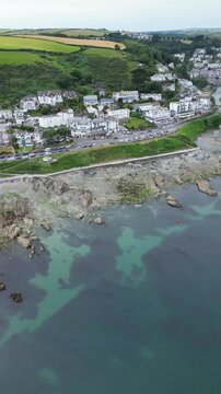 High Angle Footage of Beach and Ocean at Looe Town of England During Hot Sunny Day of June 29th, 2025