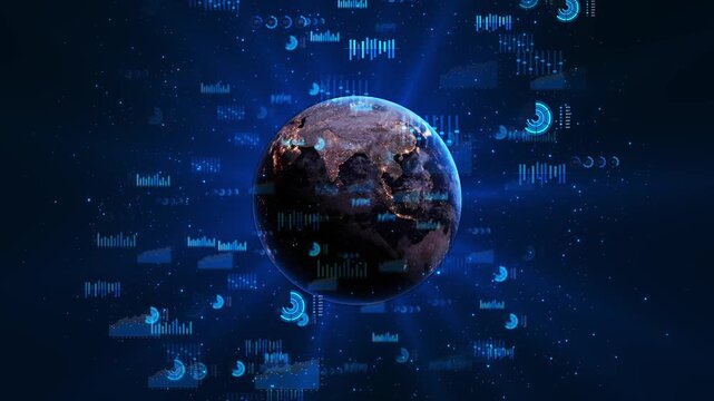 Earth Globe Data Analytics Charts Digital Technology Planet Earth digital charts analytics interface global data, business intelligence, modern technology systems. finance, analytics, innovation