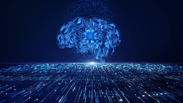 Digital human brain in the virtual world of data and technology. Human brain electronic illustration, digital artificial, mind AI, computer information technology human brain, artificial intelligence.