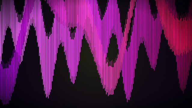 Dynamic glitch art presentation background. Vertical retro pixelated wave graphic in bright pink and magenta colors. Abstract digital distortion and noisy screen texture.