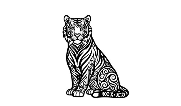 Ornamental tribal tiger vector illustration with mandala patterns for tattoo and decorative design