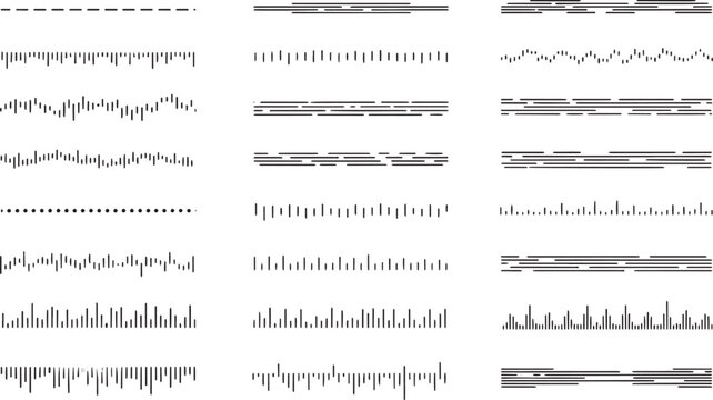 Set of minimalist black stroke dividers and geometric linear borders collection for web design projects stationery layouts and minimal vector icons.