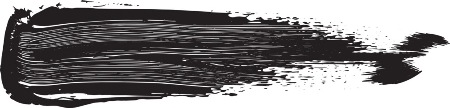 Horizontal black paint brush stroke texture isolated on transparent background vector illustration for artistic design background and creative projects.