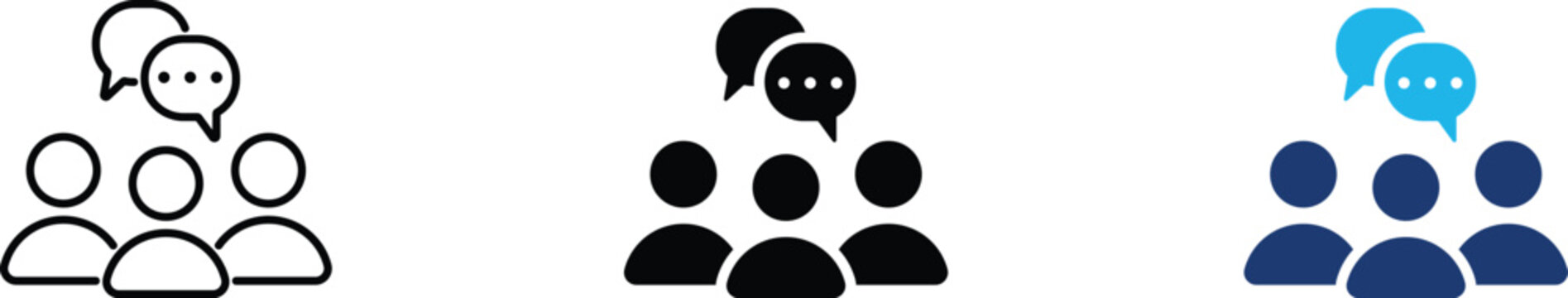 Public consultation icon showing professional collective dialogue and community group discussion. Professional illustration for stakeholder engagement and focus group research.