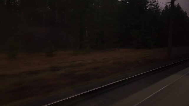 Train rails moving fast during a night journey