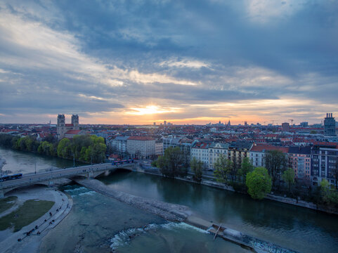 Aerial cityscape image of central Munich, Germany