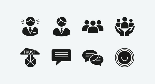 Business Icons: Teamwork, Communication, Trust, and Leadership Set