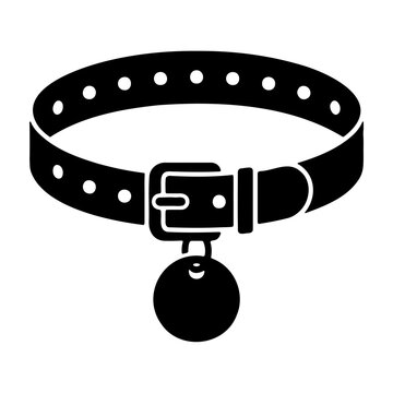 Black dog collar vector icon, pet neck strap with buckle, animal identification tag