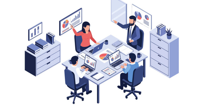 Business people working at office desk.