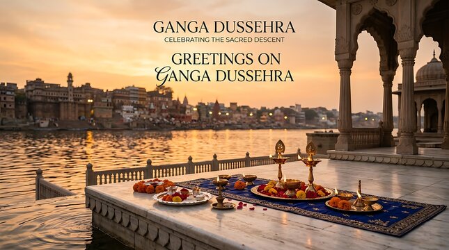 Ganga Dussehra greeting card at Varanasi Ganges river ghat