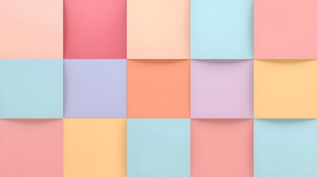 A colorful arrangement of pastel sticky notes on a square patterned background