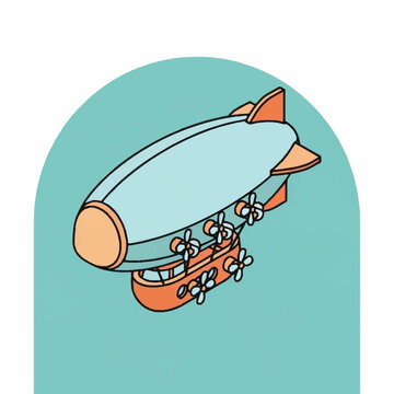 Vintage cartoon zeppelin airship flying.