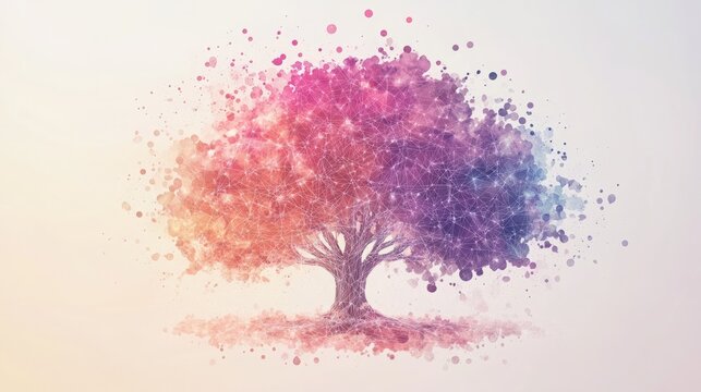 Cybernetic tree with glowing branches representing global information network and digital ecology