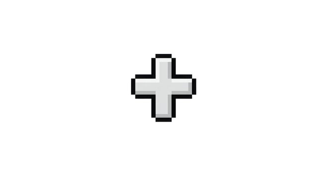 Pixelated plus sign on white background.