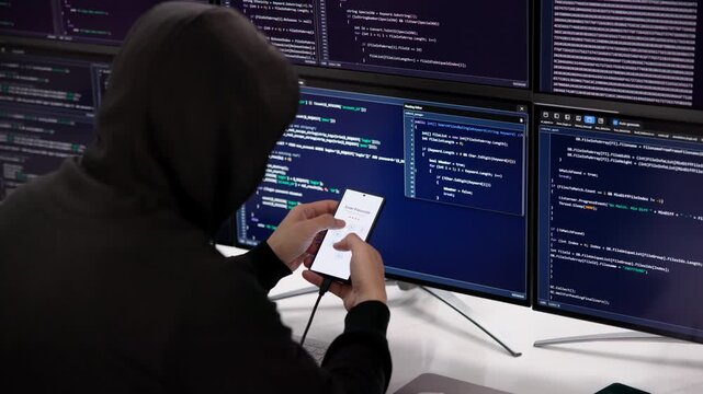 Hacker Carefully Types On Computer Trying