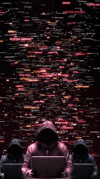 Coordinated Cyber Attack Hackers System Breach Error Data Stream streaming error codes hacked system alerts, cyber attacks digital warfare. IT security campaigns, cybercrime visuals, network breach .