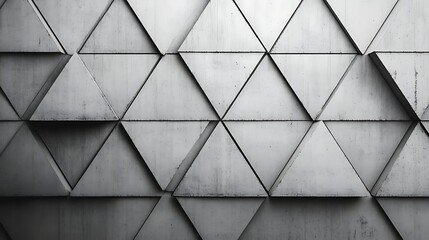 Obraz premium Modern architectural concrete wall featuring triangular geometric pattern with sharp edges and clean lines in monochrome tones