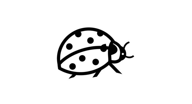 A black line drawing of a ladybug with spots is shown outdoors