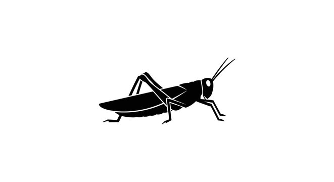 A black illustration of a grasshopper jumping in a natural outdoor environment