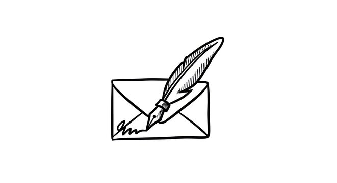 Quill pen writing on envelope letter.