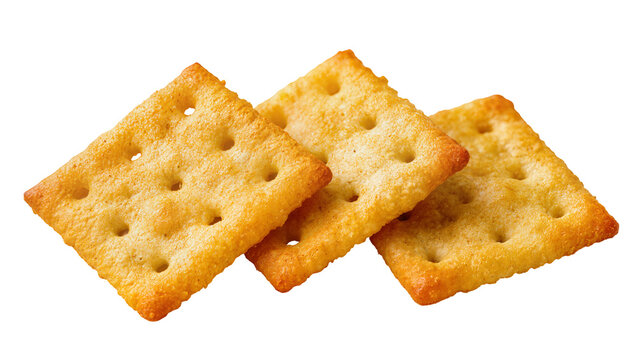 Golden square crackers with holes stacked together