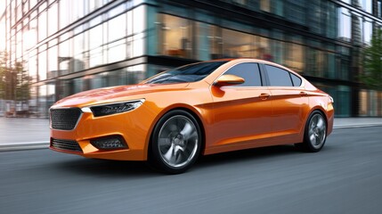Fototapeta premium car premium sedan speeding along scenic mountain highway at sunset, capturing motion, freedom, and high performance driving in dramatic landscape.