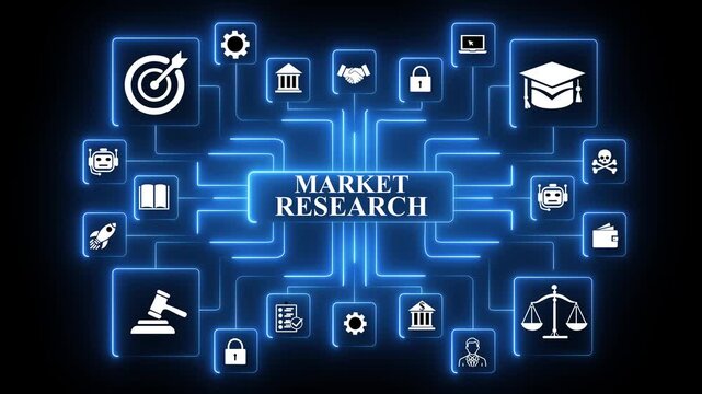 Market research intelligence environment revealing data exploration, trend discovery and evidence-based insights shaping informed business decisions,and 4k animated or 4k motion video,.