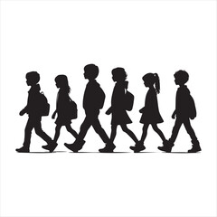Obraz premium walking children vector silhouette outline logo design concept illustration idea