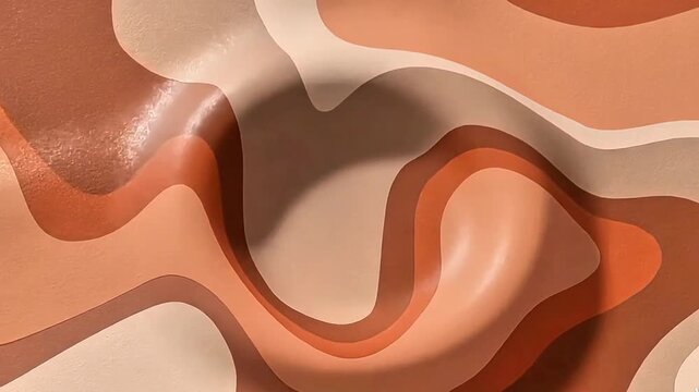 The video loop features a smooth, undulating motion of aesthetic layers of brown, cream, and tan colors, creating a serene and modern atmosphere with a boho style. 